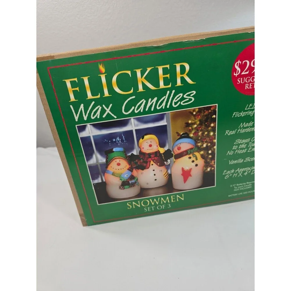 Candle Impressions Wax Flameless Happy Snowmen Figures  Holiday Christmas *Flaw*